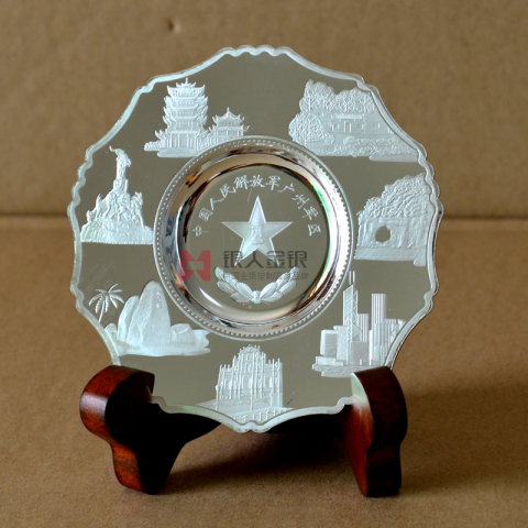 南部戰(zhàn)區(qū)廣州軍區(qū)紀念盤純銀制品擺件定制
